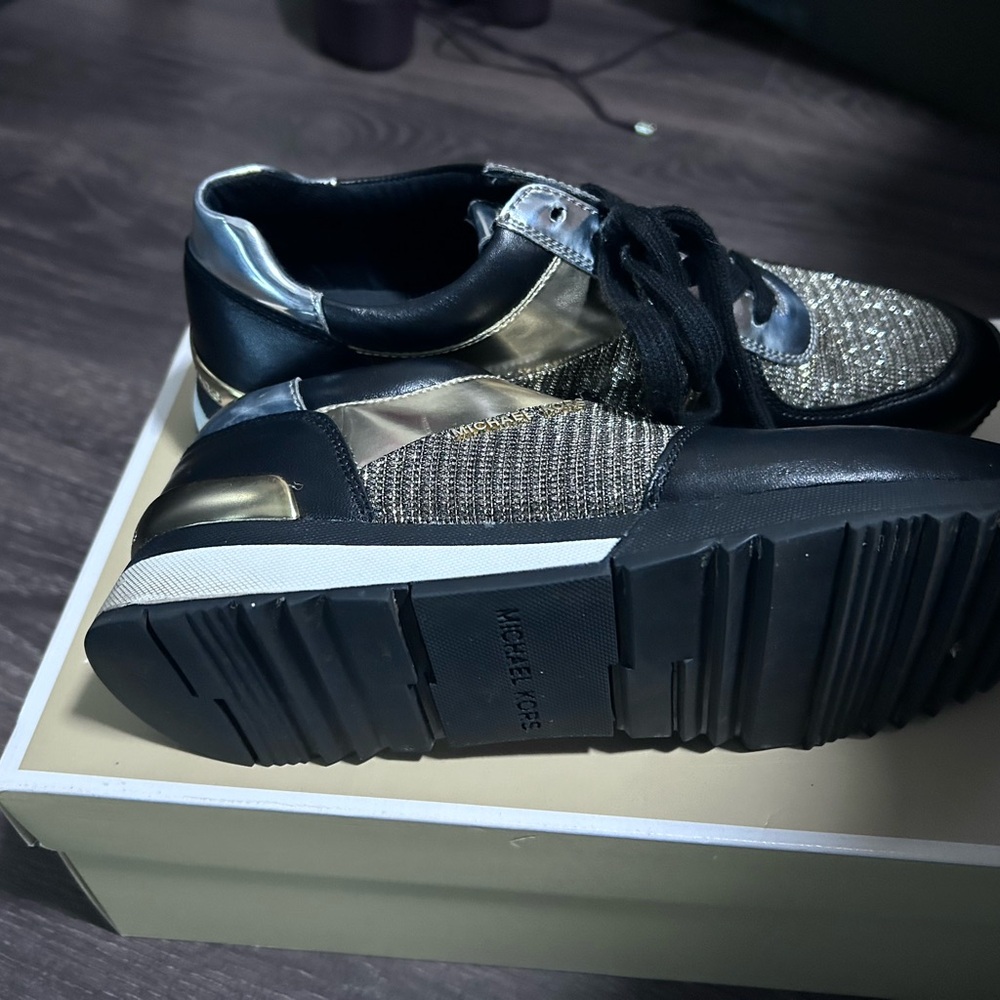 Micheal Kors Women's Black and Gold Sneakers - Picture 2 of 4